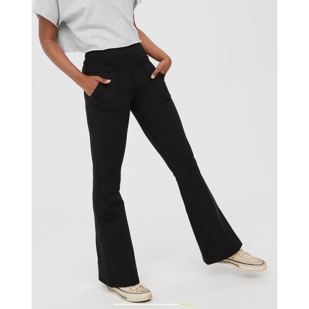OFFLINE by Aerie The Hugger Foldover Flare Leggings Black High Rise XL